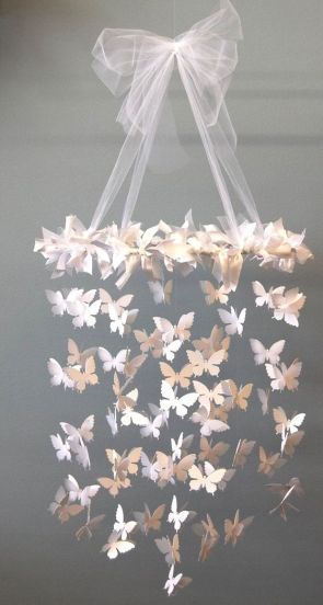 My daughter would love something like this in her room. DIY Mobile - Swarming Butterfly Chandelier Diy Papillon, Butterfly Chandeliers, Handmade Chandelier, Butterfly Mobile, Diy Bebe, Diy Butterfly, Diy Mobile, The Ceiling