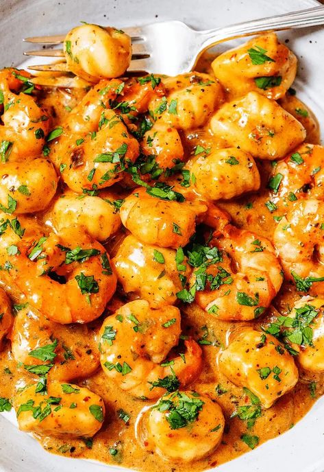 Shrimp And Gnocchi, Spicy Shrimp Recipe, Shrimp Side Dish, Spicy Butter, Buttered Shrimp Recipe, Spicy Shrimp Recipes, Prawn Dishes, Creamy Shrimp, Tried And True Recipes