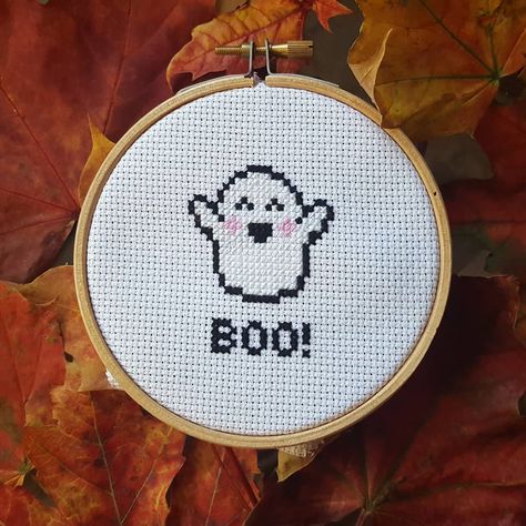 New to my etsy shop - cute little ghost cross stitch pattern! 🎃🍁 Link in my bio or visit etsy.com/shop/fancyfoxglove 😊 . . . #ghost… Ghost Cross Stitch Patterns Free, Small Ghost Cross Stitch, Cute Ghost Cross Stitch, Ghost Cross Stitch Pattern, Ghost Cross Stitch, Cross Stitch For Beginners, Cross Stitch Graph, Spooky Autumn, Blackwork Embroidery Patterns