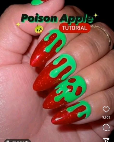 Posion Apple Nail Art, Poison Apple Nail Design, Poisoned Apple Nails, Poison Apple Nails, Apple Nails, Pinkie Promise, Nail Halloween, Halloween Nail Art Ideas, Fingernail Art