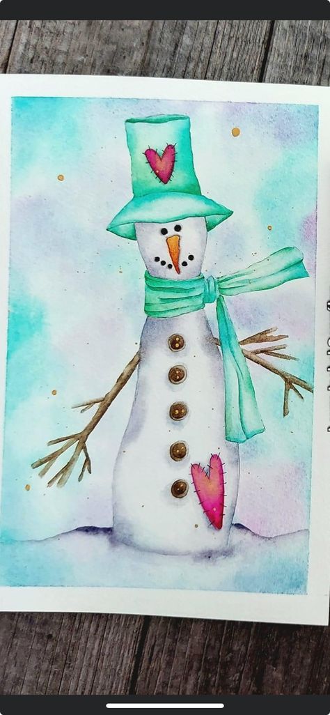 Whimsical Christmas Cards Handmade, Watercolor Doodles Christmas, Whimsical Christmas Watercolor, Watercolor Doodle Christmas Cards, Watercolor Christmas Snowman, Watercolor Snowman Tutorial, Whimsical Snowman Painting, Watercolor Snowmen, Whimsical Christmas Art