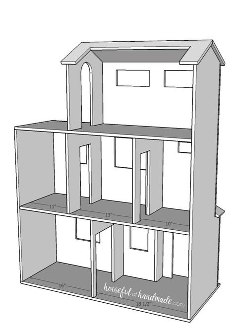 Build a beautiful handmade dollhouse from a sheet of plywood. I love that this dollhouse is big enough for my daughter's favorite Barbie dolls. Housefulofhandmade.com Diy Dollhouse Plans, Dollhouse Furniture Plans, Dollhouse Woodworking Plans, Diy Dolls House, Dollhouse Plans, Barbie House Furniture, Diy Barbie House, Barbie Houses, Handmade Dollhouse