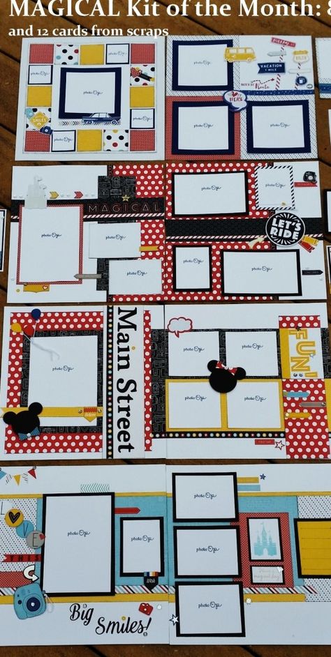 Disney Scrapbook Ideas Layout, Disney Cricut Scrapbook Ideas, Disney Scrapbooking Layouts Cricut, Mickey Mouse Scrapbook Layouts, Disney Scrapbooking Ideas, Disney World Scrapbook Ideas, Disney Layouts Scrapbooking, Disneyland Scrapbook Layouts, Disney Cruise Scrapbook Layouts