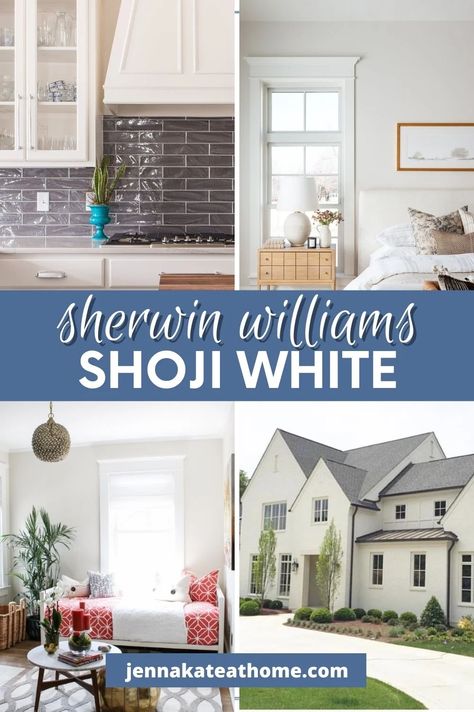 Can't decide between greige or cream? Then Sherwin Williams Shoji White may be the perfect paint color for your home! Read all about this color including its undertones and see photos of it in real homes! Stardew Paint, Sherwin Williams Shoji White, Worldly Gray, White Paint Color, Sherwin Williams White, Warm Paint Colors, White Wall Bedroom, Painted Brick House, Greige Paint Colors