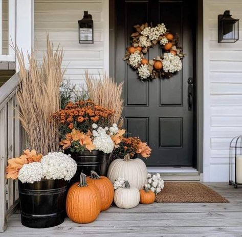 Mum Porch Decor, White Mums, Outdoor Holiday Decor, Porch Decorating, Front Door, Outdoor Decor, Home Decor