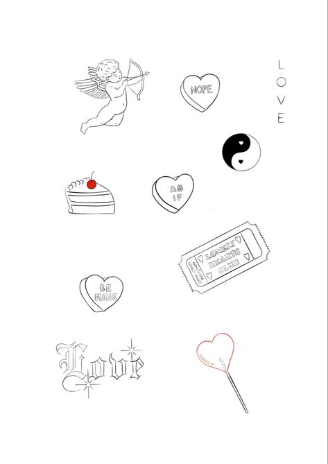 #valentinesdaytattoo #flashsheet #flashsheettattoo #cupidtattoo #hearttattoo Small Valentines Day Tattoos, Be Mine Tattoo, Tiny Valentines Day Tattoos, Valentine’s Tattoo, Love Heart Sweet Tattoo, Valentines Flash Tattoo Ideas, Valentines Flash Sheet, Valentine Tattoos, Valentines Flash