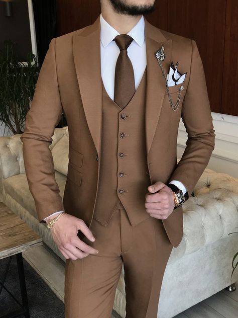 Groomsman Attire, Engagement Suits, Brown Suits For Men, Blazer Waistcoat, Best Wedding Suits, Italian Mens Fashion, Stylish Mens Suits, Brown Suit, Wedding Suits Groom