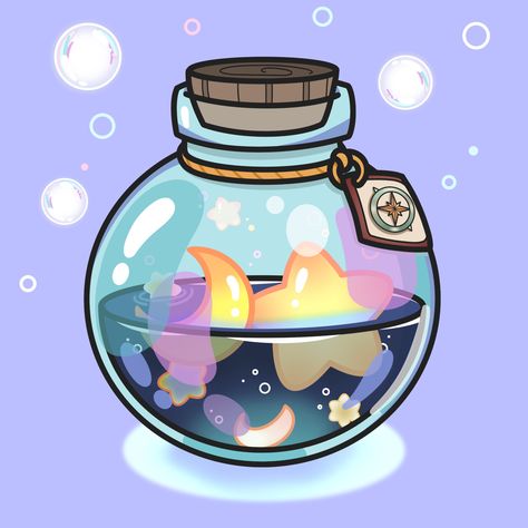 Stars In A Jar Drawing, Potions Aesthetic Drawing, Magic Jar Drawing, Potion Art Drawing, Kawaii Potion Bottle, Cute Bottle Drawing, Potion Jar Drawing, Magic Potion Art, Potion Drawing Bottle