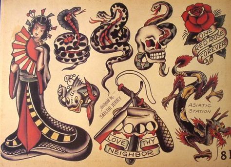 Sailor Jerry Tattoo, Sailor Jerry Flash, Traditional Tattoo Flash Sheets, Sailor Jerry Tattoo Flash, Jerry Tattoo, Sailor Tattoos, 16 Tattoo, Tattoo Uk, Sailor Jerry Tattoos