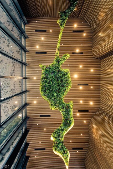 Mos Wand, Decorative Ceiling Panels, Hotel Lounge, Lobby Design, Salou, Green Interiors, Hospitality Design, The Ceiling, Ceiling Decor