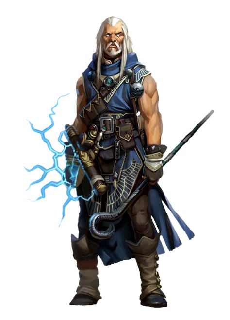 Male Human Muscle Wizard - Pathfinder PFRPG DND D&D 3.5 5E 5th ed d20 fantasy Cleric Staff, Lightning Wizard, Pathfinder Character, Fantasy Wizard, Pathfinder Rpg, Fantasy Magic, Human Male, Dungeons And Dragons Characters, Rpg Characters