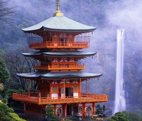 Japanese architecture by waterfall; Gojyu-no-Toh by Nach- no-Taki at Nachkatsura-cho,Wakayama Prefecture, Japan http://www.tripadvisor.com/Attraction_Review-g1121355-d1385233-Reviews-Kumano_Nachi_Taisha-Nachikatsura_cho_Higashimuro_gun_Wakayama_Prefecture_Kinki.html Architecture Cool, Japanese Buildings, Japanese Temple, Wakayama, Japanese Architecture, Places Around The World, Amazing Architecture, Japan Travel, World Heritage