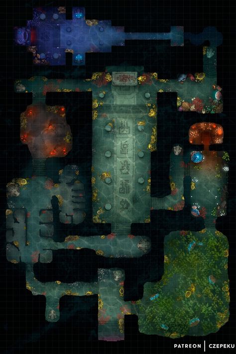 Underwater Dungeon Map, Dnd Dungeon, Nautical Interior, Dnd World Map, Map Making, Fantasy Town, Temple Ruins, Tabletop Rpg Maps, Rpg Maps