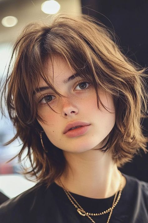 Warm Brown Tousled Shaggy Bob, Chic Bob Hairstyle Grey Bob Hairstyles, Chic Bob, Short Shaggy Haircuts, Shaggy Bob, Choppy Layers, Hair Inspiration Short, Shot Hair Styles, Hair Reference, Bob Haircut