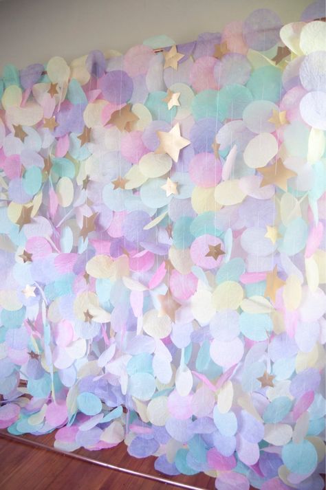 Paper Circle Garland, Whimsical Backdrop, Paper Circle, Circle Garland, Unicorn Themed Birthday Party, Garland Backdrops, Pastel Party, Pastel Paper, Kesha