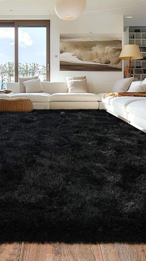 Area Rugs for Living Room, Ultra Soft Large Shag Black Living Room Rug Fluffy Rug Carpet for Bedroom, Plush Modern Floor Rug for Kids Boys Girls Room Fuzzy Rug for Home Decor Black Fur Rug Living Rooms, Black Fluffy Rug, Fluffy Living Room Rug Black, Black Fluffy Area Rug, Modern Floor Rugs, Black Shag Rug, Fuzzy Rug, Boy Girl Room, Black Living Room