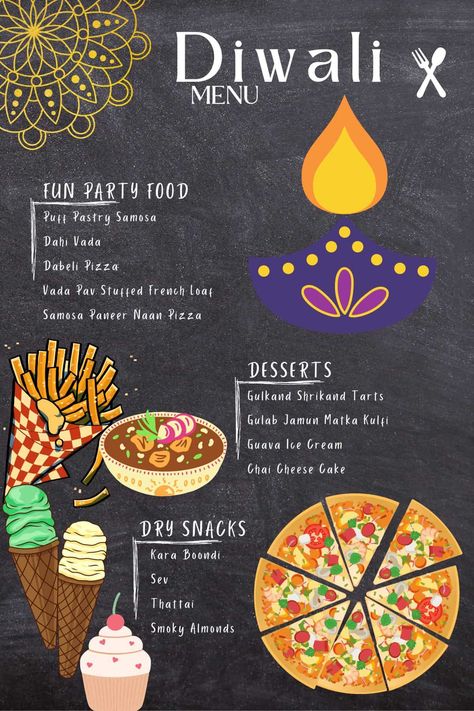 Diwali Party Menu Indian, Diwali Food Ideas Indian, Food Festival Decoration Ideas, Indian Party Menu Ideas, Diwali Menu Vegetarian, Easy Diwali Recipes, Diwali Menu Ideas, Diwali Food Decoration Ideas, Diwali Dinner Menu Ideas