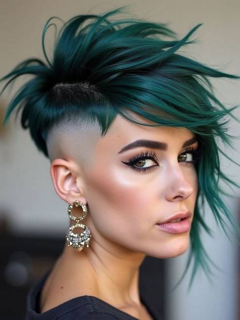 Short Mohawk Hairstyles For Women, Shaved Haircuts For Women, Punk Haircuts For Women, Long Hair Mohawk, Punk Haircuts, Pixie Mohawk, Short Hair Mohawk, Punk Haircut, Long Straight Black Hair