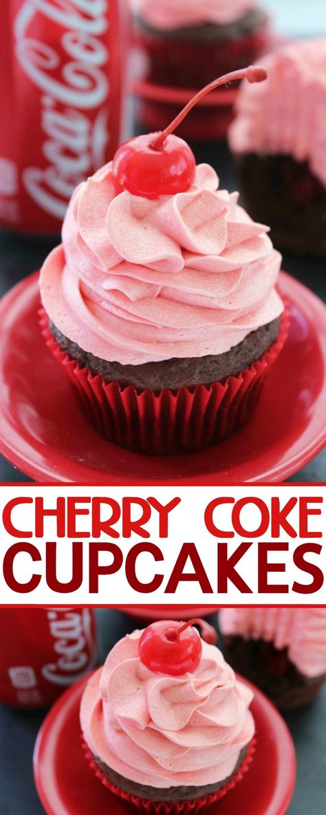 Capture all the flavours of Cherry Coke with these scrumptious Cherry Coke Cupcakes! Cola Cupcakes, Decorative Cupcakes, Coke Cupcakes, Patisserie Fine, Cherry Coke, Whipped Frosting, Cherry Crush, Cupcake Wars, Devils Food