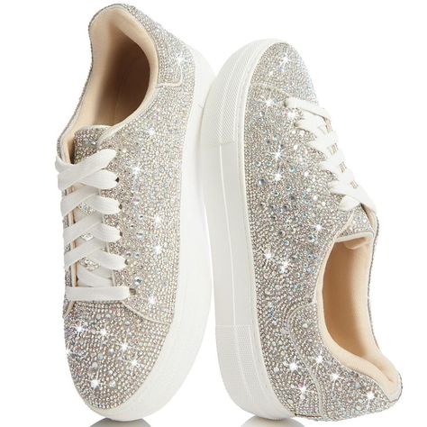 PRICES MAY VARY. Rhinestone Sneakers----Women's Sparkly Sneakers are crafted with a shimmering rhinestone upper material and embellished with shimmering rhinestones for an added touch of glamour. Platform Sneaker ---- Appropriate platform, increase your height, elongate the leg line. The soft footbed is lined with latex for optimal support and comfort as you walk and stand. Low Rise Sneakers----Lace-up closure allows you to adjust the platform sparkle sneakers to your preferred level of comfort Sneaker Dress, Sparkly Sneakers, Rhinestone Sneakers, Flowy Gown, Sequin Shoes, Blue By Betsey Johnson, Wedding Sneakers, White Tennis Shoes, Bling Wedding