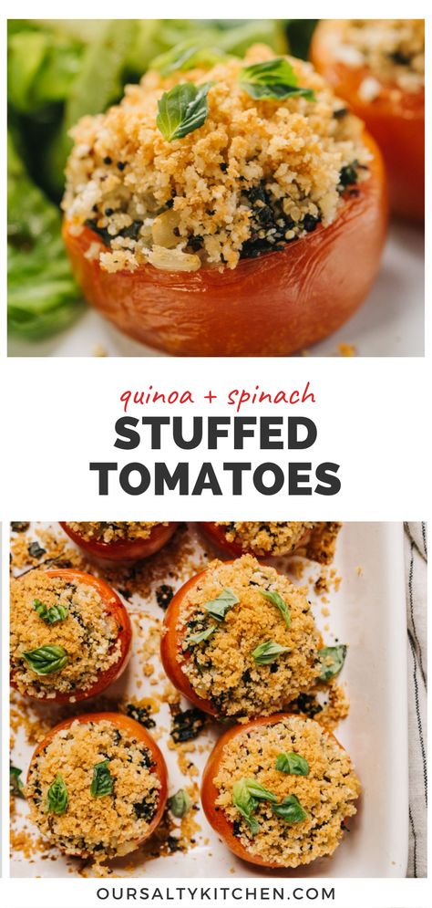 Season Quinoa, Spinach Stuffed Tomatoes, Quinoa And Spinach, Baked Tomato Recipes, Quinoa Spinach, Stuffed Tomatoes, Fresh Tomato Recipes, Vegetarian Quinoa, Healthy Vegetarian Dinner