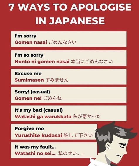 Ways To Apologize, Learn Basic Japanese, Japanese Lessons, Studie Hacks, Learn Japan, Learn Korean Alphabet, Basic Japanese, Bahasa Jepun, Easy Korean Words