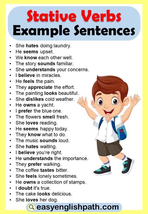 Stative Verbs Examples Sentences In English. Stative Verbs Examples Stative Verbs, Sentences In English, All Verbs, Verb Examples, Basic English Sentences, Easy English, Basic English, Believe In Miracles, English Sentences