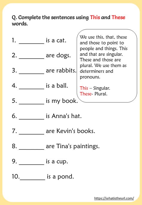 Printable This & These Worksheets Class1 English Worksheet, This These Worksheets, This That Worksheet, Grammar Activities For Kids, English Grammar Exercises, English Grammar For Kids, English Worksheets For Kindergarten, Grammar For Kids, Reading Comprehension Lessons