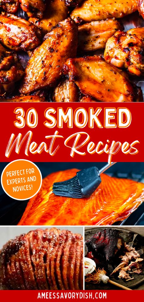 Start up your smokers and start by making any one of these 30 Smoked Meat Recipes. These are some must-try recipes that are perfect for anyone, whether you're a novice smoker or a skilled pitmaster. These recipes will quickly become a go-to for you and your family's BBQs and parties. Smoked Supper Ideas, Smoked Main Dishes, Recipes On The Smoker, Gameday Smoker Recipes, Meals On Smoker, Stove Top Smoker Recipes, Fun Smoker Recipes, Stovetop Smoker Recipes, Reqtec Smoker Recipes