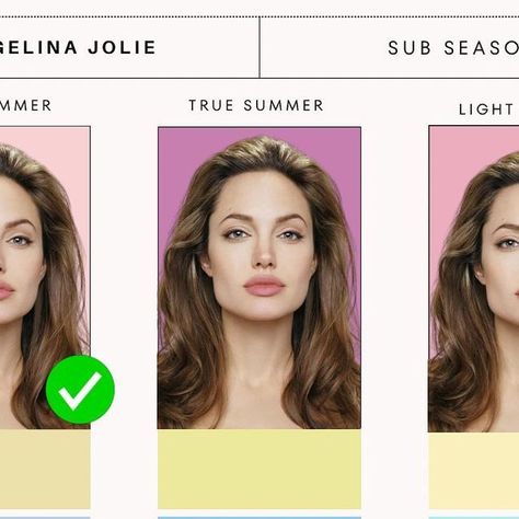 Online Personal Stylist & Colour Consultant on Instagram: "Angelina Jolie is a Soft Summer. ✅ Understanding your sub-season is crucial to discovering which colours work best for you within your season. She is a great example illustrating how colours within your season can be most flattering once you know your sub-season. Angelina can wear all colours in the Summer season, but she looks her best in Soft Summer shades. To explore and understand your sub-season, this is included in all my packages. For discovering your ideal colours, please visit my website and hit follow for more colour tips. @imageconsultantmaidenhead" Colour Consultant, Summer Shades, Soft Summer, Light Summer, Angelina Jolie, Summer Season, Understanding Yourself, Personal Stylist, Follow For More