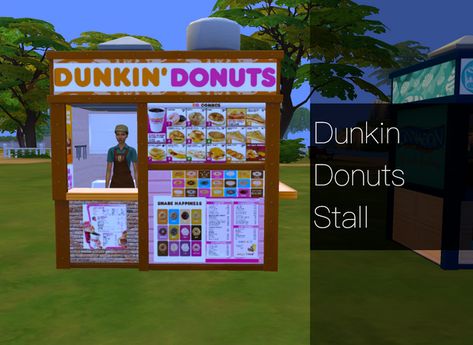 Baskin Robbins, Dunkin Donuts, & Cinnabon Stalls [Update] | QMBiBi on Patreon Sims 4 Dunkin Donuts Cc, Sims 4 Food Stall Cc, Sims 4 Cc Food Stalls, Sims 4 Food Stall, Sims4 Lots, Sims 4 Restaurant, Cc Eyes, Cookie Stand, Sims 4 Patreon