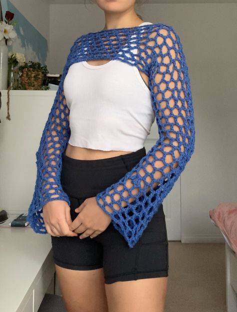 Fishnet Shrug, Crop Top Fishnet, Shrug Sleeves, Fishnet Sleeves, Crochet Fishnet, Crochet Tube Top, Sweater Handmade, Knitted Crop Top, Fishnet Top