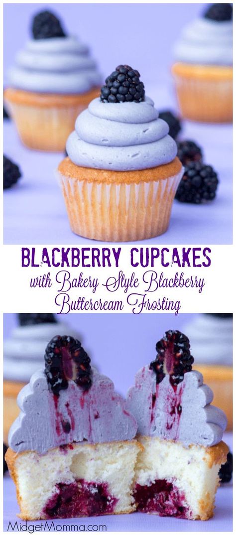 Blackberry Buttercream Frosting, Blackberry Cupcakes, Blackberry Buttercream, Fluffy Cupcakes, Cheesecake Cupcakes, Easy Cheesecake Recipes, Snack Foods, Cake Mix Cookies, Yummy Cupcakes