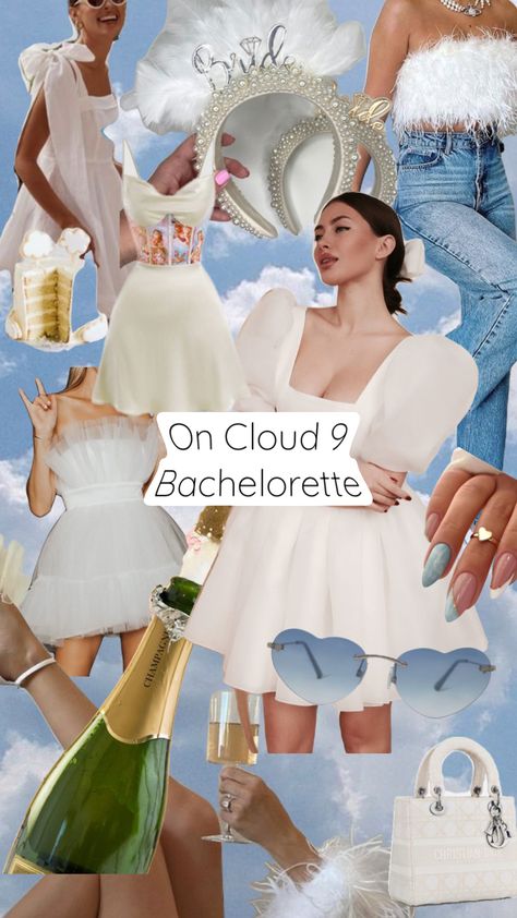 On Cloud 9 Bachelorette, Cloud Theme, Blue Bridal Shower, Bachelorette Themes, Bridal Shower Outfit, Bachelorette Party Outfit, Bachelorette Outfits, Hens Night, Bachelorette Weekend