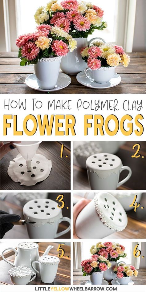 Flower Displays, Polymer Flowers, Flower Frogs, Clay Flower Pots, Clay Flower, Easy Craft Projects, Flower Frog, Beautiful Flower Arrangements, Flower Arranging