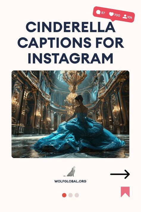 Promotional graphic for "Cinderella Captions for Instagram" with an image of a woman in a blue gown.
Graphic with cheeky Cinderella-themed phrases and a call-to-action button for more content.
Woman with laptop surrounded by social media icons advertises Instagram engagement service. Cinderella Instagram Captions, Cinderella Captions For Instagram, Cinderella Captions, Princess Captions For Instagram, Cindrella Dress, Magic Scroll, Royal Words, Cinderella Quotes, Captions For Instagram Posts