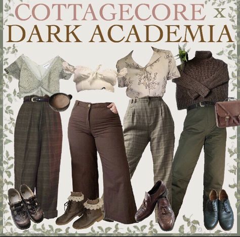 Cottagecore Fashion Pants, Cottagecore Academia Aesthetic, Peony Aesthetic, Cottagecore Academia, Academia Aesthetic Outfit, Cottagecore Outfit, Dark Academia Outfits, Dark Acadamia, Academia Outfits