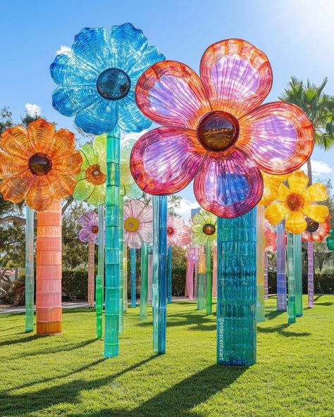 A day at the park 🌸🌼❇️🌺🏵️ #IridescentFlowers #FlowerStatue #IridescentAIArt #IridescentArt #Iridescent #ColorfulFlowers #Park Summer Art Installation, Interactive Flower Installation, Flower Instalation Art, Coachella Art Installations, Christmas Song Trivia, Giant Flower Installation Art, Event Design Inspiration, Xmas Lights, Playground Design