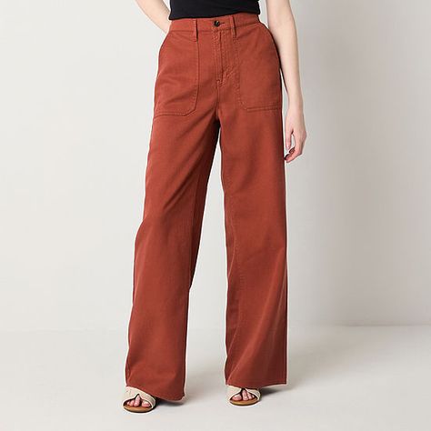 a.n.a Cotton Tencel Utility Relaxed Fit Wide Leg Trouser - JCPenney Women Trousers Design, Women Cargo Pants, Trouser Design, Tall Pants, Petite Pants, Work Attire, Pants Trousers, Women's Trousers, Wide Leg Trousers