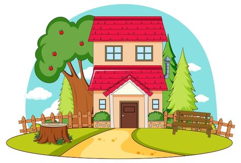 A simple house in nature background | Free Vector #Freepik #freevector #cartoon-border #nature-drawing #cartoon-frame #tree-clipart Tree Cartoon Images, Animated House, Cartoon Road, House Clip Art, Cartoon Frame, Home Clipart, Nature Clipart, Home Cartoon, House Cartoon