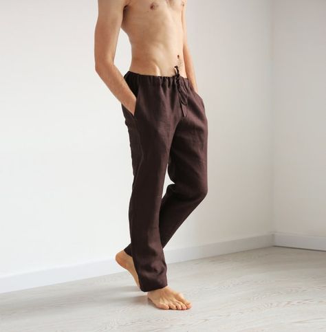 Linen Pants For Men, Linen Trousers Men, Natural Linen Pants, Spring Trousers, Loose Linen Pants, Brown Outfits, Mens Linen Pants, Eco Clothing, Pants Linen