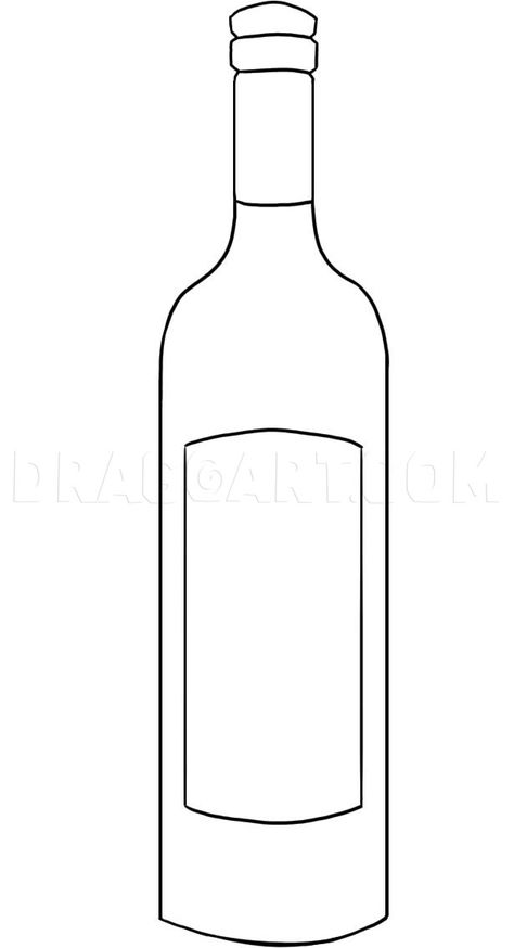 How To Draw A Wine Bottle, Step by Step, Drawing Guide, by Dawn | dragoart.com Drawing Of Wine Bottle, Wine Bottle Drawing Simple, How To Draw Wine Bottles, How To Draw Wine Glasses, Wine Bottle Art Drawing, Glass Bottles Drawing, Wine Bottle Doodle, Alcohol Drawing Bottle, Wine Glass Drawing Simple