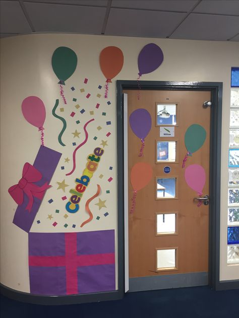 Celebration themed classroom door. Birthday Door Decorations, Birthday Door, Teacher Doors, Teacher Birthday, Door Decorating, Door Decorations Classroom, Themed Classroom, Classroom Door, Celebrate Life