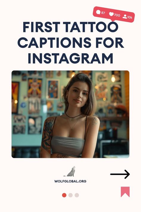 A young tattooed woman featured in a post about Instagram tattoo captions.
An illustration of a checklist with various positive tattoo-related statements and emojis.
Promotional advertisement showing a cheerful woman on a laptop with social media engagement icons. First Tattoo Captions For Instagram, Tattoo Captions For Instagram, Tattoo Captions, One Word Caption, Tattoo Instagram, Just Ink, Captions For Instagram, First Tattoo, Instagram Captions