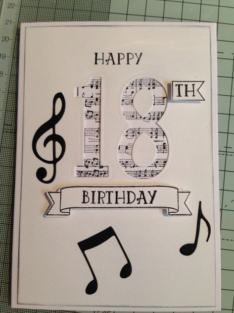 Musical Cards Handmade, Scrapbook Ideas 18th Birthday, 18th Birthday Craft Ideas, Birthday Card Ideas For 18th Birthday, Music Birthday Card Ideas, Birthday Card Music Theme, Birthday Card Ideas 18th, 18th Card Ideas, Music Inspired Gifts