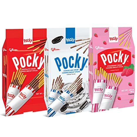 Amazon.com: Pocky Sticks Japanese Snacks Pocky Variety Pack of 3 Asian Snacks - Poky Stix Strawberry, Chocolate, Cookies, and Cream Asian Candy by Grateful Grocer : Grocery & Gourmet Food Pocky Strawberry, Pocky Sticks, Snack On The Go, Asian Candy, Snack Packaging, Bread Sticks, Chocolate Liquor, Cream Candy, Strawberry Cookies