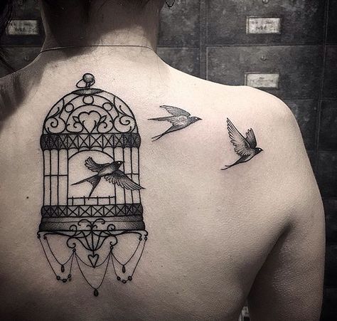 Bird cage tattoo Bird And Cage Tattoo, Bird And Cage Tattoo Freedom, Caged Bird Tattoo, Bird Cage Tattoo, Blackbird Tattoo, Divorce Tattoo, White Bird Tattoos, Birdcage Tattoo, Cage Tattoo