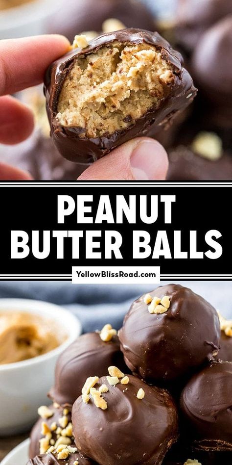 Chocolate Covered Peanut Butter Balls are an easy no-bake treat made with only 5 simple ingredients. Irresistibly perfect for the holidays! Best Peanut Butter Balls Recipe, Chocolate Covered Peanut Butter Balls, Peanut Butter Chocolate Balls, Butterball Recipe, Peanut Butter Balls Easy, Peanut Butter Blossoms Recipe, Making Peanut Butter, Peanut Ball, Peanut Butter Balls Recipe