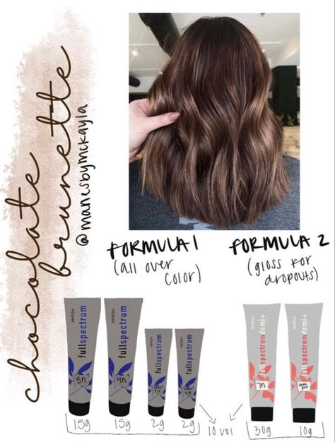 Chocolate Brown Formula, Aveda Formulas, Color Formulations, Hair Formulas, Aveda Hair Color, Aveda Hair, Color Formulas, Aveda Color, Hair Color Formulas