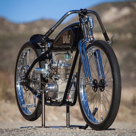 Boardtracker Bicycle | Wolf Creative Customs - RocketGarage - Cafe Racer Magazine Moto Bobber, Gas Powered Bicycle, Custom Moped, Tracker Motorcycle, Powered Bicycle, Cafe Racer Magazine, Antique Motorcycles, Motorised Bike, Мотоциклы Cafe Racers